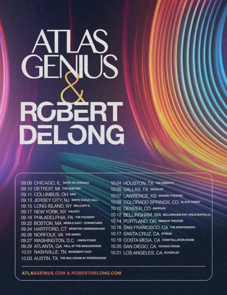 Atlas Genius & Robert Delong 2024 co-headline fall tour poster.