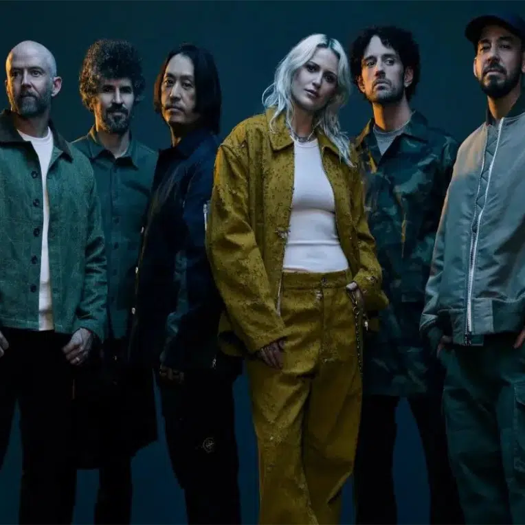 New promotional photo of Linkin Park featuring new members Emily Armstrong and Colin Brittain.